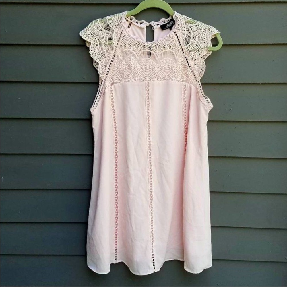 Lulu’s Lace Trim Sleeveless Dress Light Pink-Size L